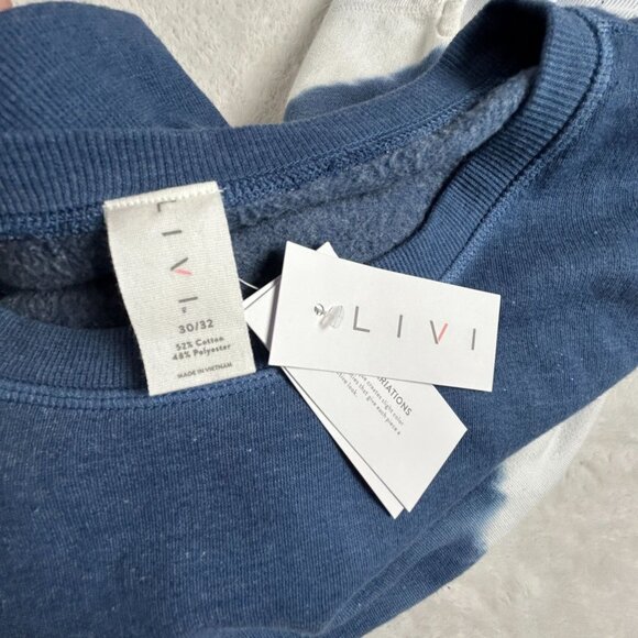 LIVI Womens Crew-Neck Sweatshirt 30/32 Blue Skyride Colorblock Pullover New - Picture 3 of 9